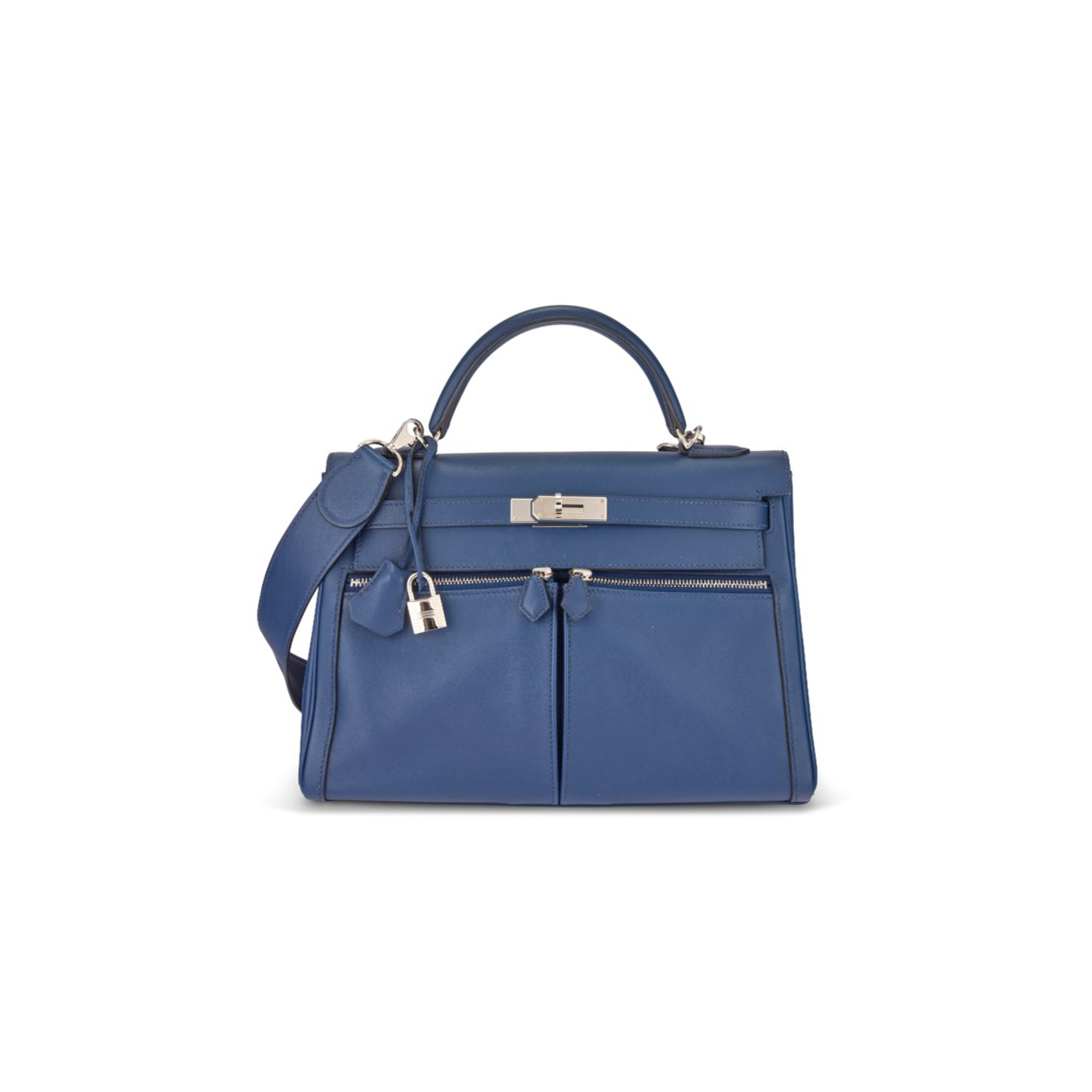 HERMÈS A BLEU DE MALTE SWIFT LEATHER KELLY LAKIS 32 WITH PALLADIUM HARDWARE (32*23*10cm) 